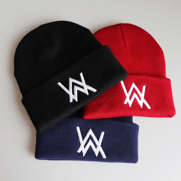 Winter Woolen Hat, Embroidery Knit Hat, Pullover Cap, Hip-Hop Ski Cap